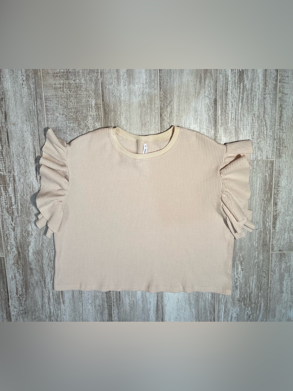 Wishlist Cream Ruffle Short Sleeve Waffle Knit Top